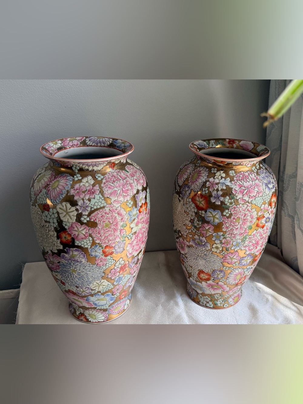 Pair of Large Maitland-Smith Hand-Painted Floral Porcelain Vases, VGVC